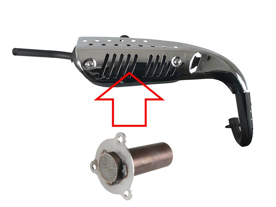 kuvassa mopon pakoputki ja katalysaattori